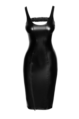 Powerwetlook midi dress with zipper in front 