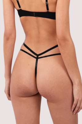 Maxine Black PVC Strap And Ring Detail Thong 