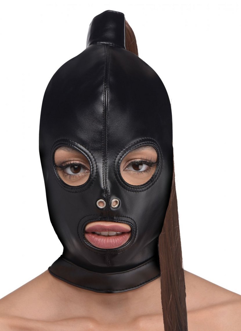 Strict Zip Front Bondage Hood maschera cappuccio con fori naso e occhi