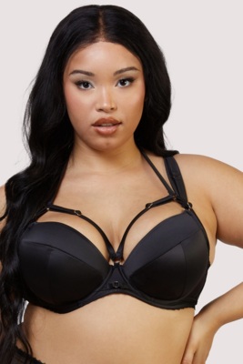 Noelle Black Satin Strappy Plunge Bra 