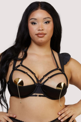 Noelle Black Satin Strappy Quarter Cup Bra 