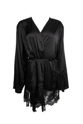 Rosie Black Satin and Lace Trim Robe 