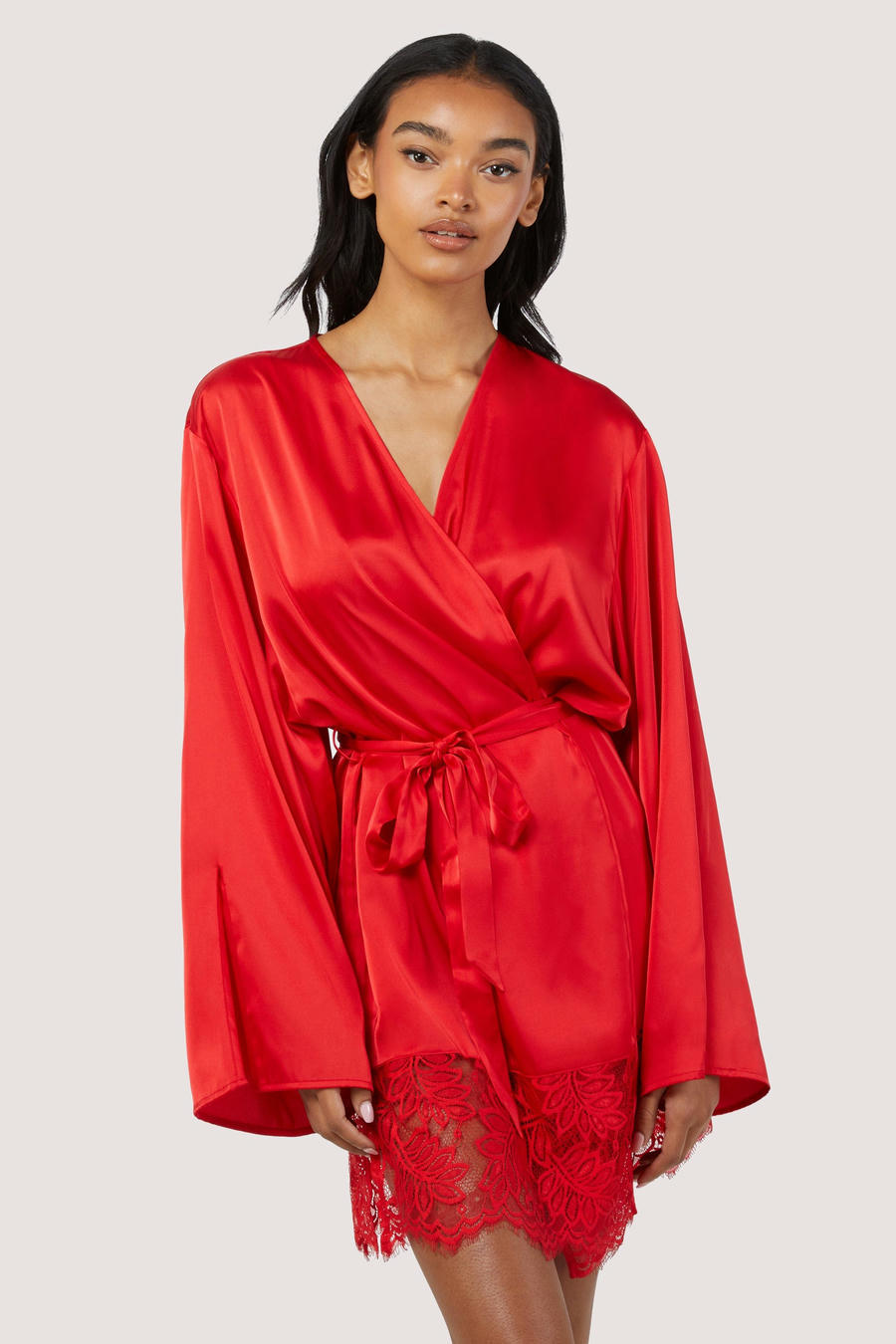 Rosie Red Satin and Lace Trim Robe | Lingerie | Babydolls e Vestaglie |  SEXSADE BOUTIQUE