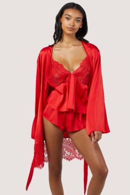 Rosie Red Satin and Lace Trim Robe  