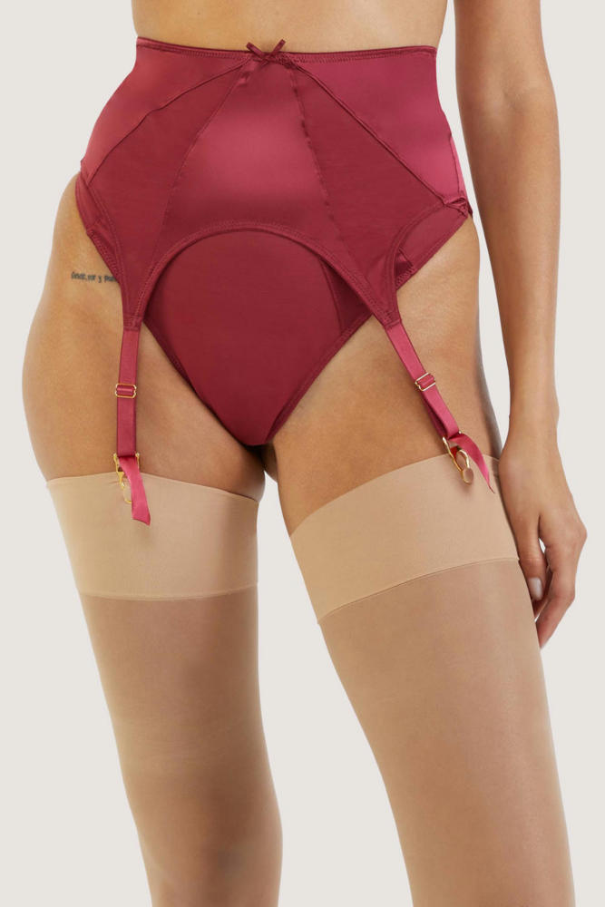 Etta red mesh and satin suspenderbelt  