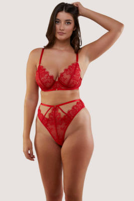 Natalia Red Eyelash Lace Plunge Bra 