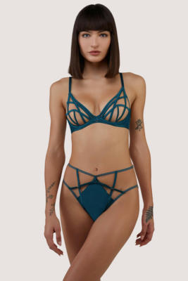 Ramona Teal Strap Detail Illusion Mesh Bra 