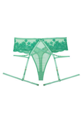 Sarina' Green Embroidery High Waist Suspender Brief 