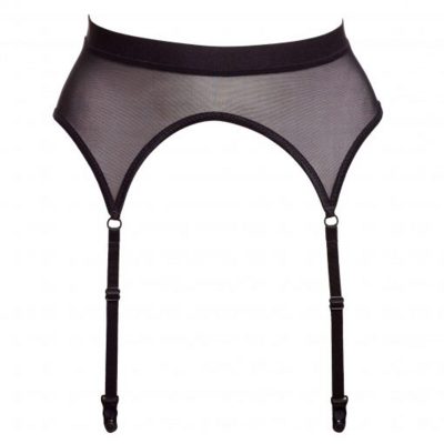 Black Mesh Four Strap Garter Belt With Wide Elastic 