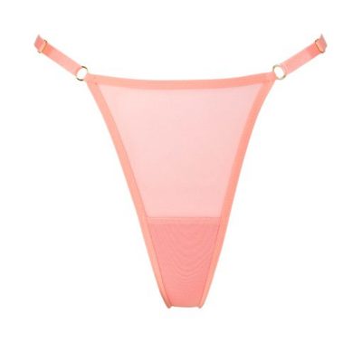 Adjustable High Cut Thong in Peach Mesh 