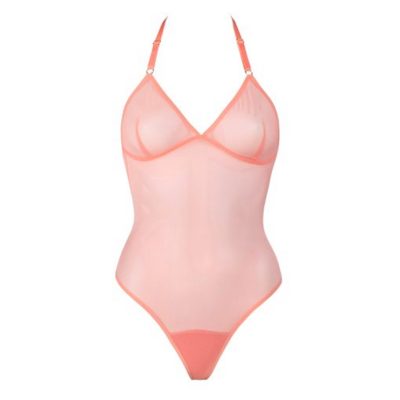 Peach Mesh Thong Bodysuit 