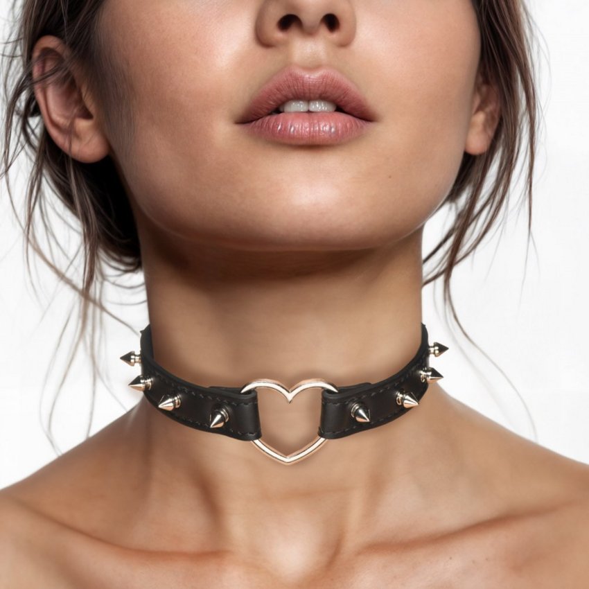 Spiked Heart Choker - Black  