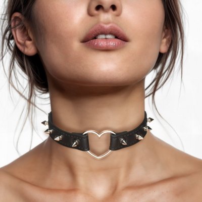  Spiked Heart Choker - Black