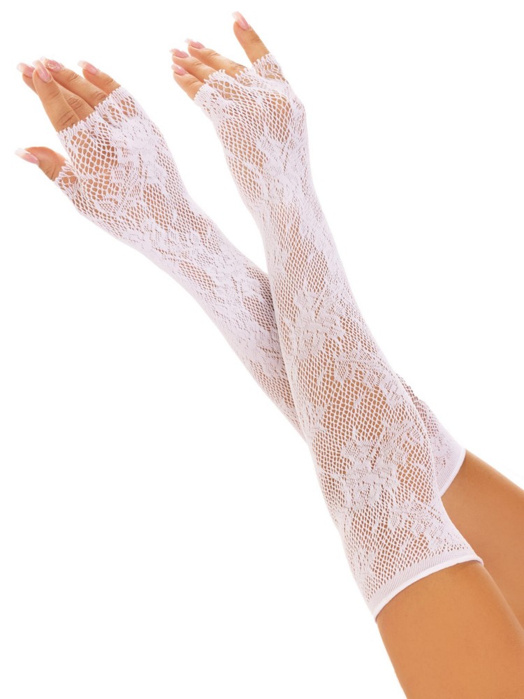 Floral net fingerless gloves white  