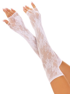  Floral net fingerless gloves white