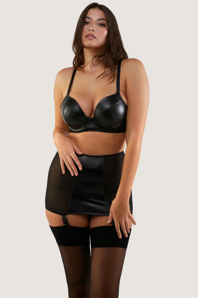 Iris Black Leatherette Padded Plunge Bra  