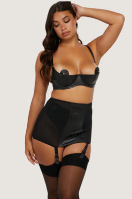 Iris Black Leatherette and Mesh Roll-On Girdle 