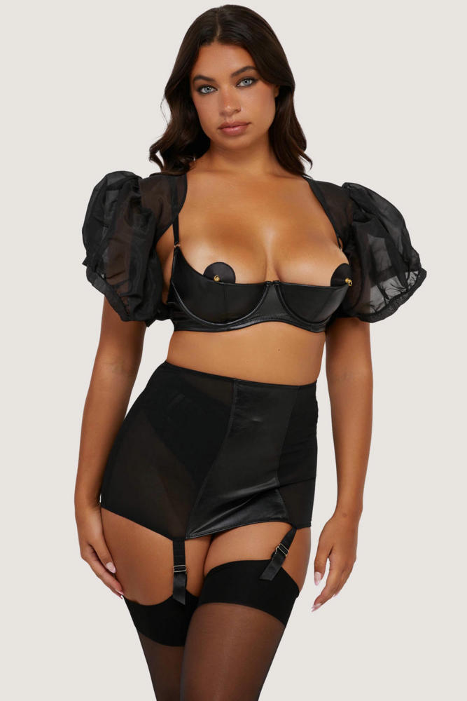 Iris Black Leatherette Quarter Cup Open Bra  