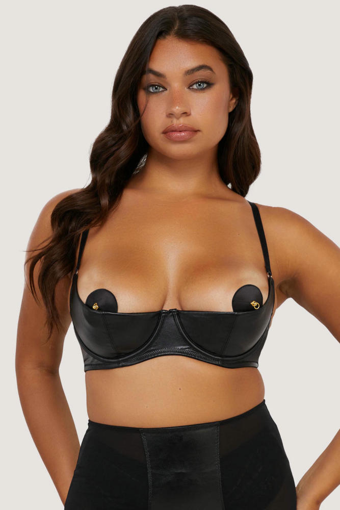 Iris Black Leatherette Quarter Cup Open Bra  