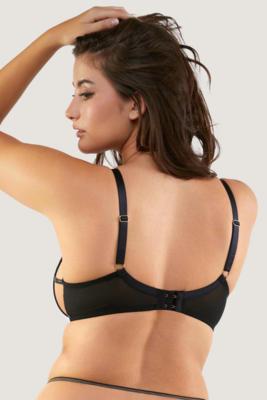 / Ramona Black Leatherette Strap Detail Illusion Mesh Bra