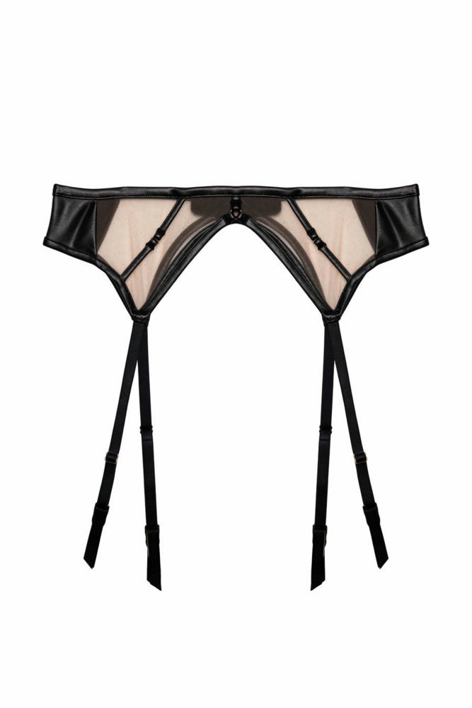 Ramona Black Leatherette Strap Detail Illusion Mesh Suspender  