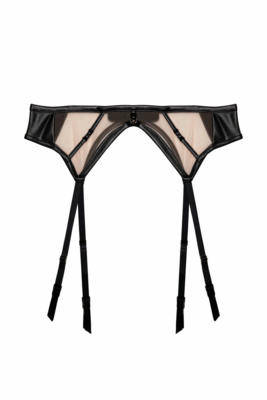 Ramona Black Leatherette Strap Detail Illusion Mesh Suspender 