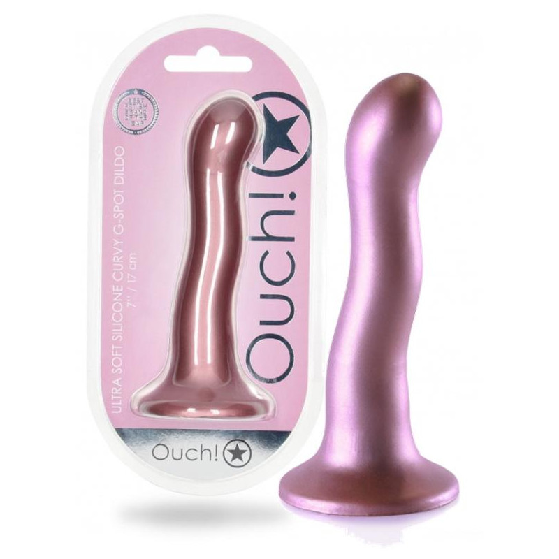 Ultra Soft Silicone Curvy G-Spot Dildo - 7'' / 17 cm - Rose Gold  