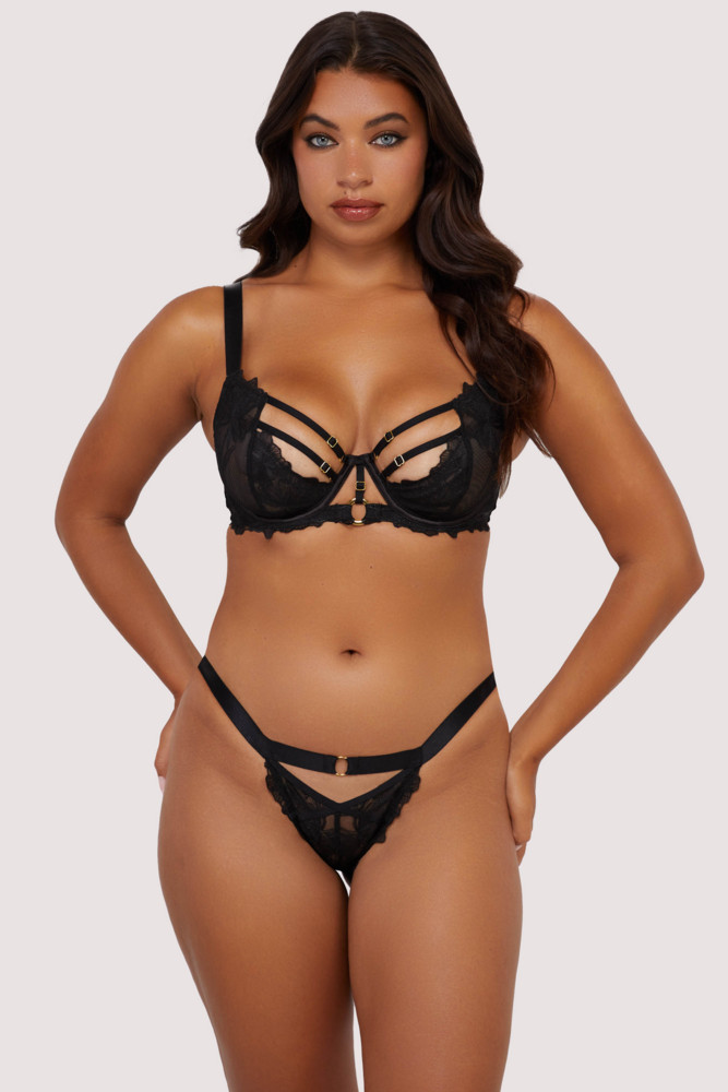  Eleanor Black Strappy Embroidery Balconette Bra  