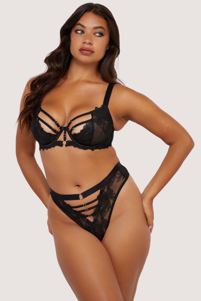  Eleanor Black Strappy Embroidery Balconette Bra  