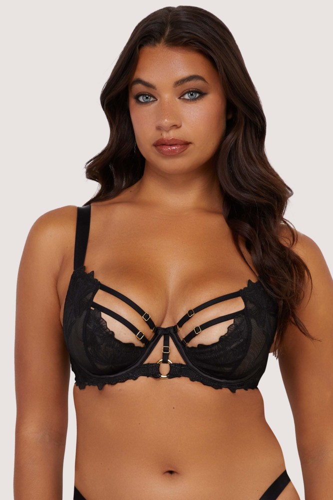  Eleanor Black Strappy Embroidery Balconette Bra  