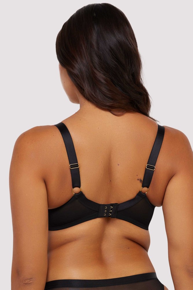  Eleanor Black Strappy Embroidery Balconette Bra  