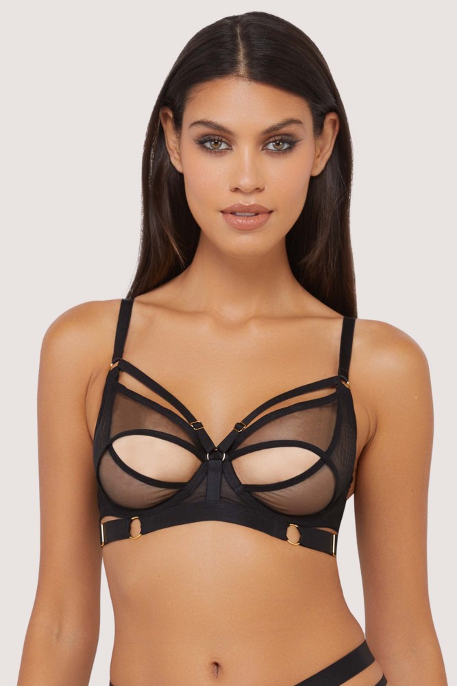 Alexa Black Mesh Overlay Thick Strap Bra  