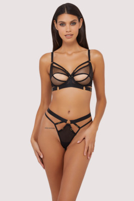 / Alexa Black Mesh Overlay Thick Strap Thong