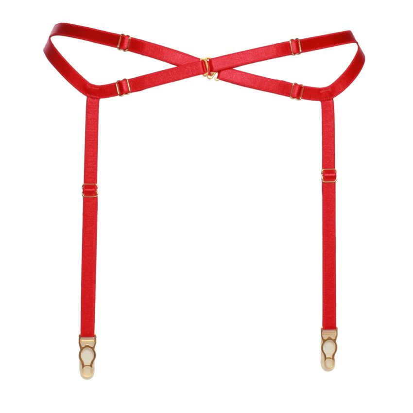 Red Bondage Garter Belt with Golden Sliders  