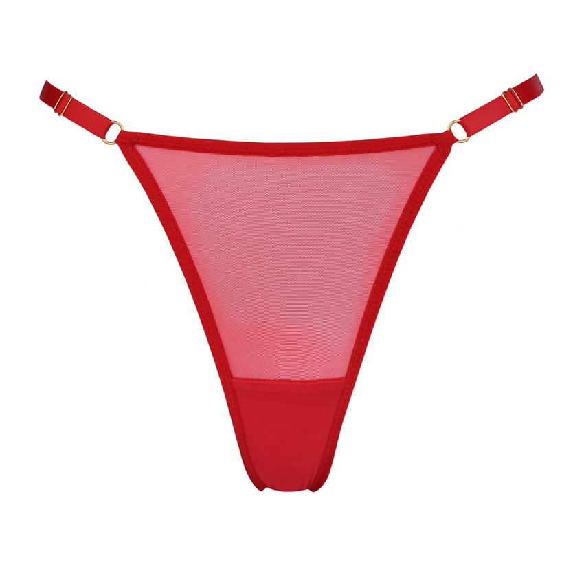 Red Mesh Adjustable High Cut Thong  