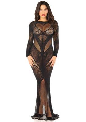 / Lace and Net Bodycon Gown black