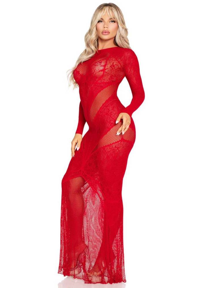 Lace and Net Bodycon Gown red  