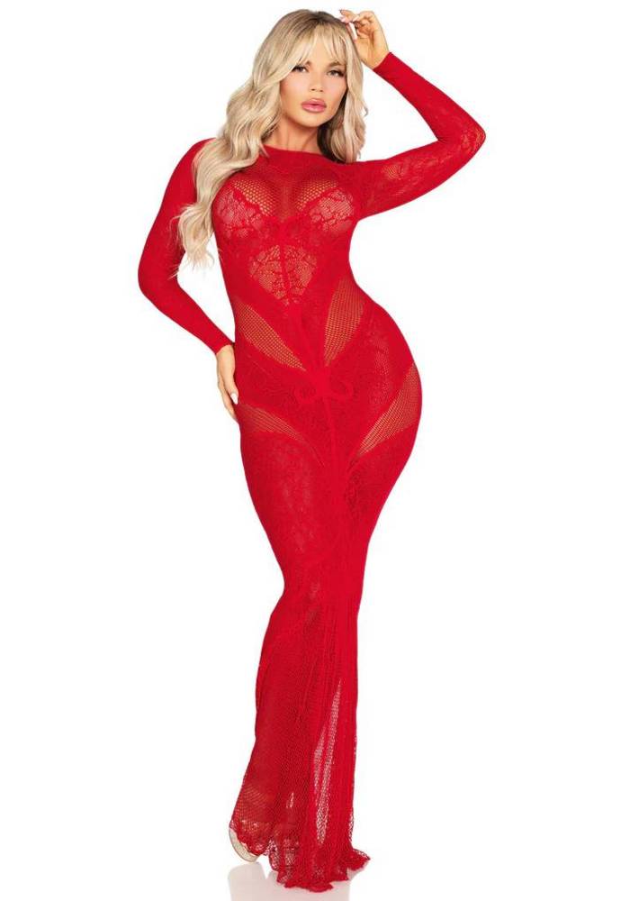 Lace and Net Bodycon Gown red  