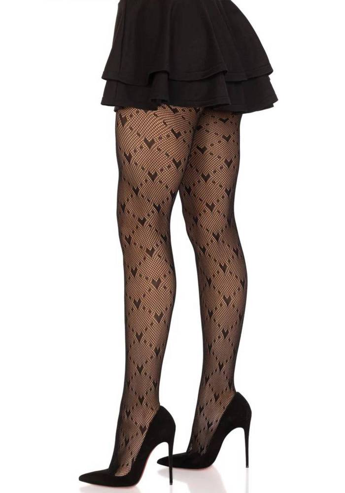 Love Struck Heart Net Pantyhose  