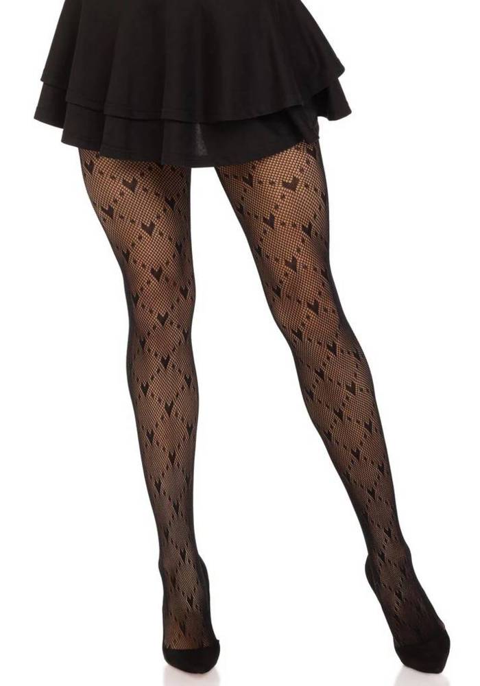 Love Struck Heart Net Pantyhose  