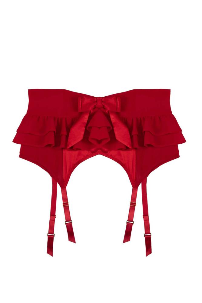 Annette Red Satin Skirted Suspender Belt  