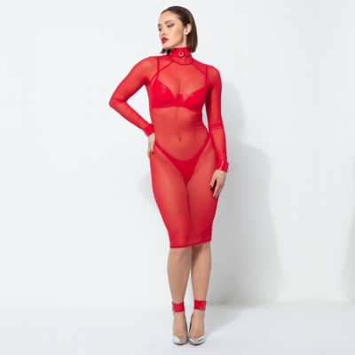 / Azia mesh midi dress red