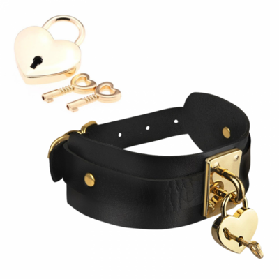 / Heart Lock & Key Collar – Black/Gold