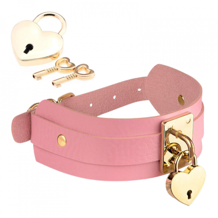 Heart Lock & Key Collar – Pink/Gold  