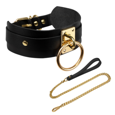 / O-Ring Collar + Luxury Leash Black/Gold