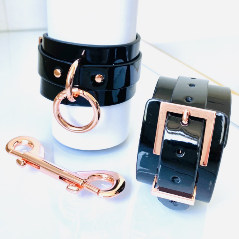 High Gloss Wrist Cuffs – Black/Rose Gold  