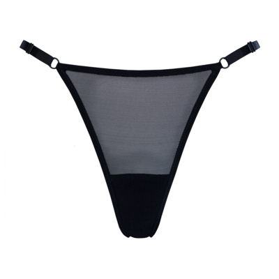 / Adjustable High Cut Thong in black Mesh